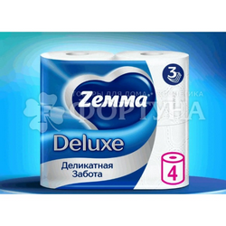 Туалетная бумага ZEMMA 3сл. Белая Deluxe 4 шт/14 шт