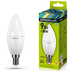 Ergolux LED-C35-9W-E14-3K (Эл.лампа светодиодная Свеча 9Вт E14 3500K 220-240В)