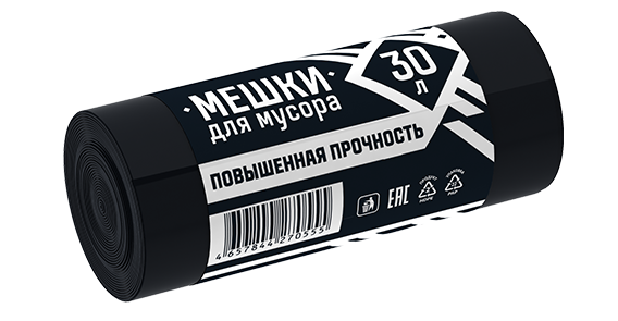 Пакеты для мусора 30л*20шт черные повышенной прочности рулон